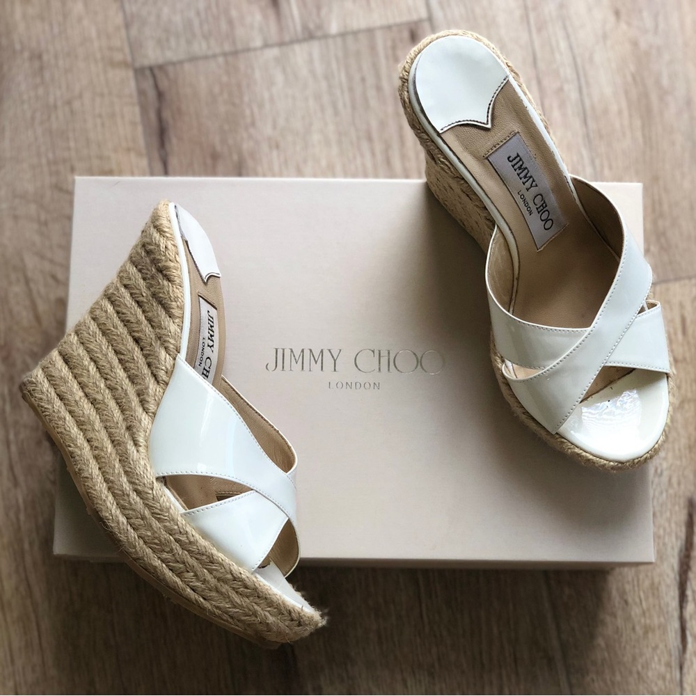 Jimmy Choo Heels Platform Espadrille Wedge Sandals Size 6 - $385 Retail